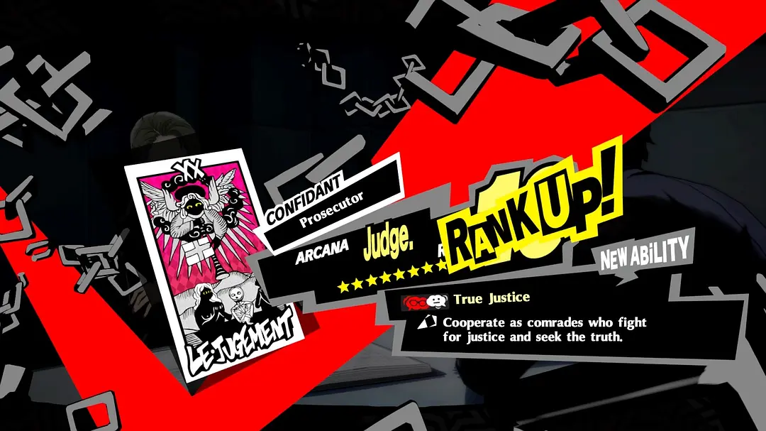 CONFIDANT 升级画面:ARCANA Judgement,RANK UP,True Justice