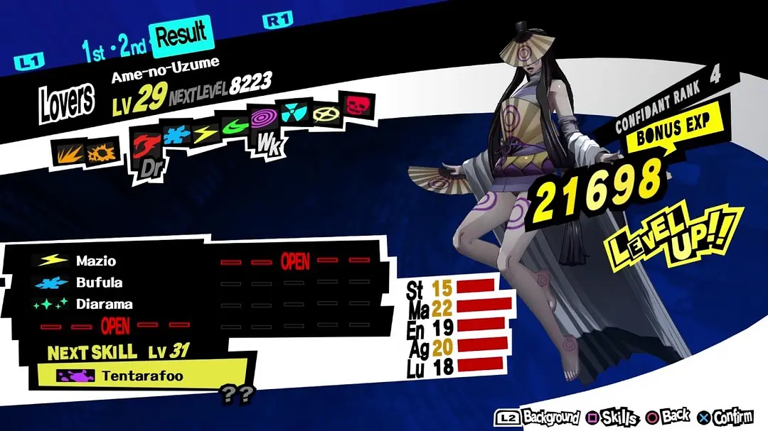 Ame-no-Uzume,Lovers 位阶 LV29,升级画面